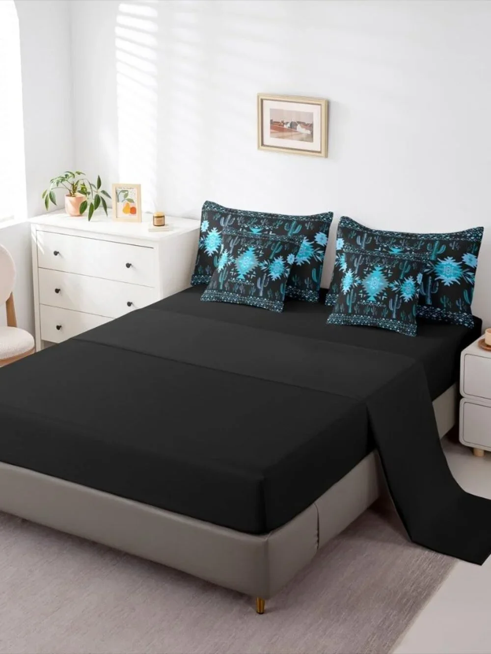 Black Southwestern Aztec Comforter Set with Sheets for Kids Boys Girls Geometric